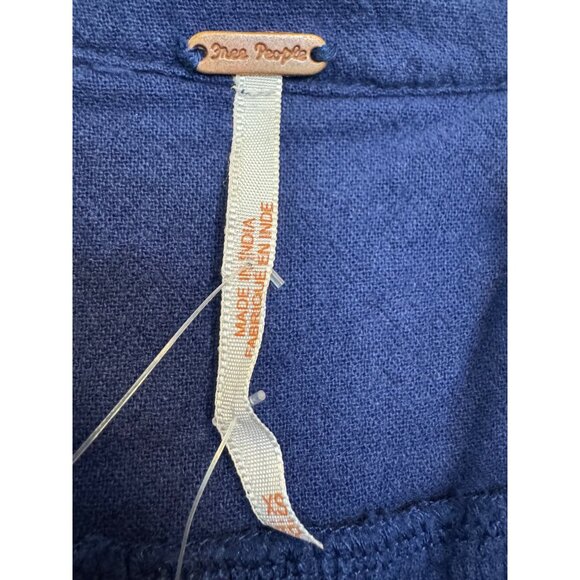 Free People Embroidered Peasant Blouse Womens XS Blue Multicolor Boho Top - Picture 3 of 6